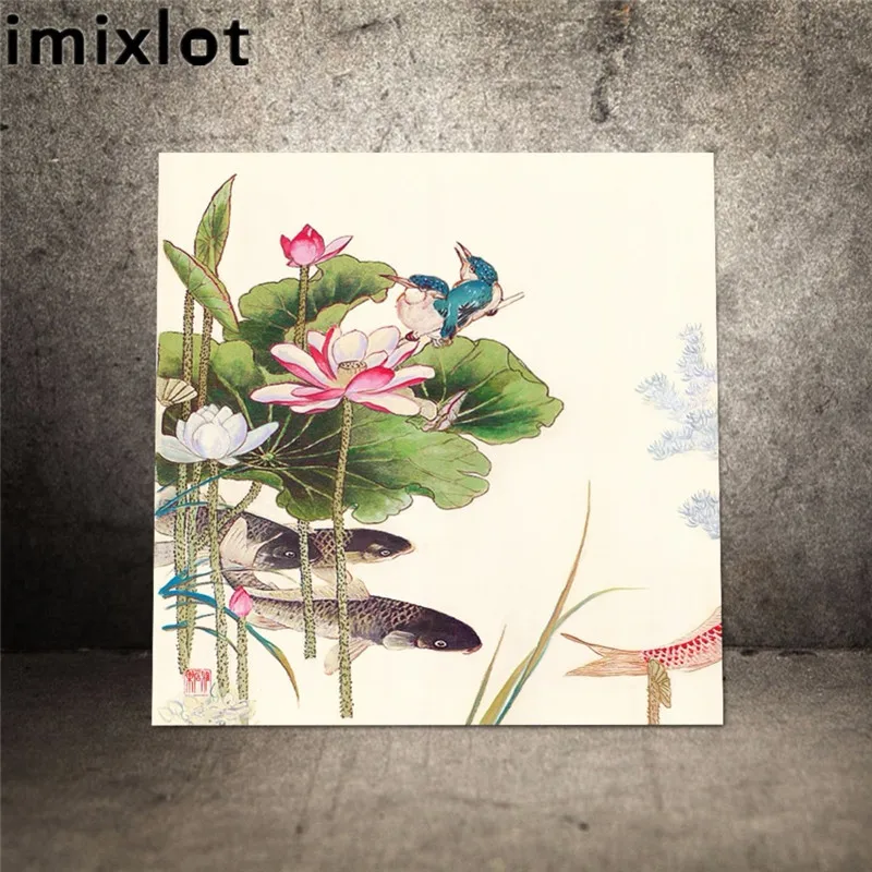 Imixlot классическая китайская каллиграфия Живопись Лотос цветок кои рыба птицы на