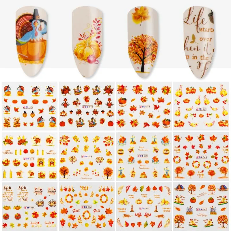 24 шт смешанные наклейки для ногтей Водные Наклейки Ловец снов Осенний цветок лист слайдер дизайн ногтей Декор маникюрный набор