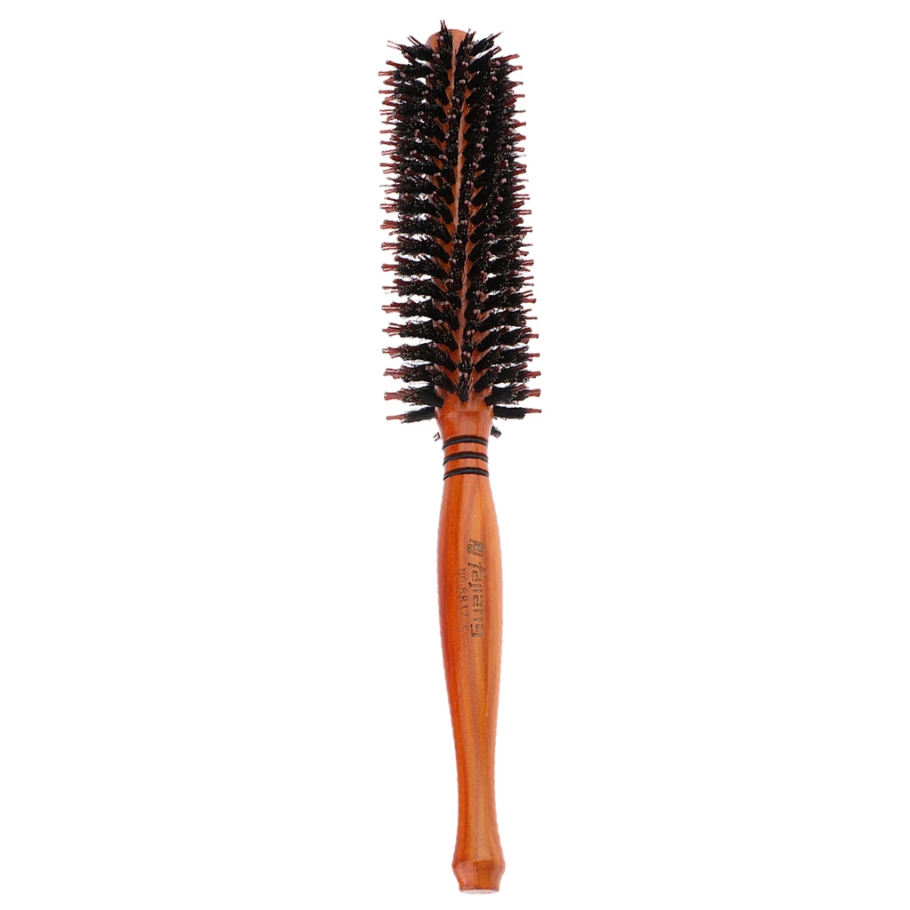 Round Styling Blow Dryer & Curling Roll Hairbrush with Natural Wooden Handle for Women and Men