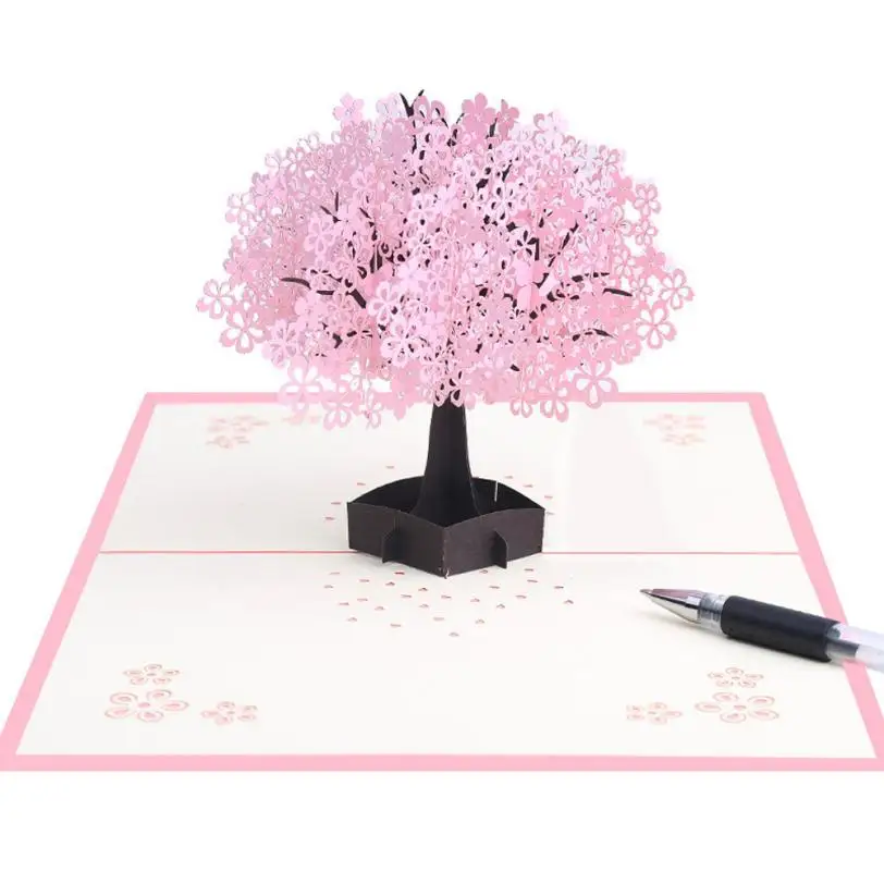

Handmade birthday card Pop Up 3D Birthday Wedding Mothers Day Thank Card Cherry Blossom Tree birthday cards laser cut 2o0514