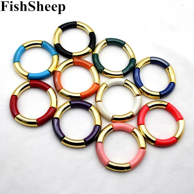 

FishSheep Acrylic Curved Beads Charm Bracelets Femme Gold Color Beaded Chain Stretch Cuff Bracelets & Bangles Women Jewelry