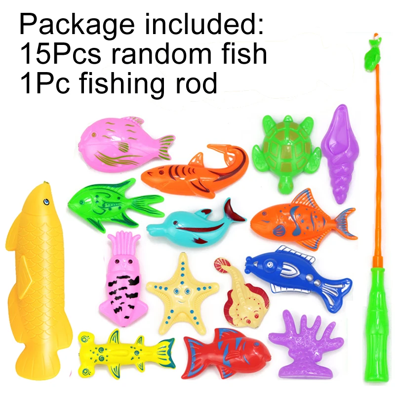 16 шт./компл. магнитные игрушки для рыбалки игры для детей, 1 шт. стержень+ 15 шт. 3D РЫБЫ Детские игрушки для ванной на открытом воздухе рыбы и удочка игрушки GYH - Цвет: 1JG 14Y 1JLY