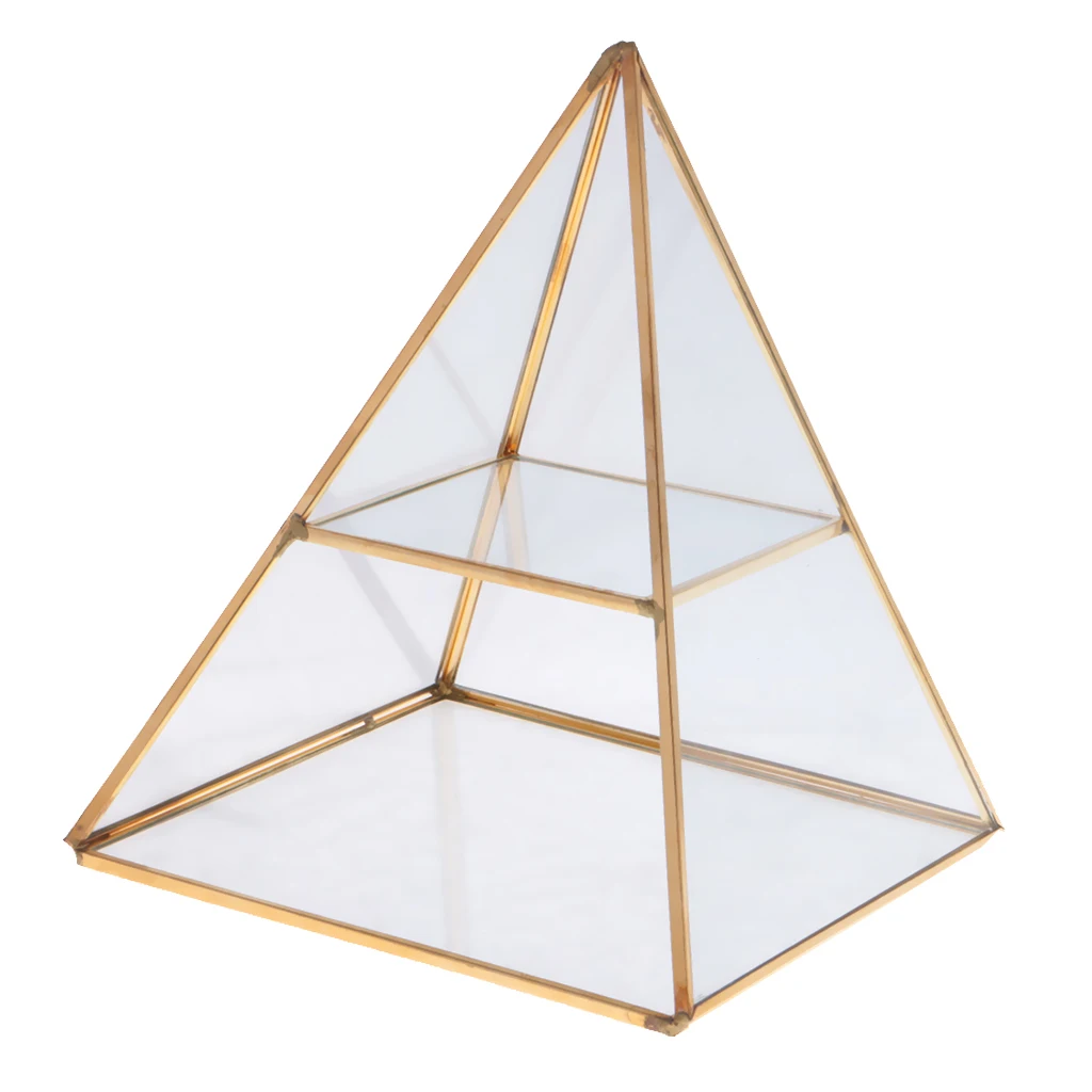 Pyramid Shape Glass Jewelry Box Display Jewelry Organizer Gold Colored Gift for Wedding Bridal Girlfriend Sisters