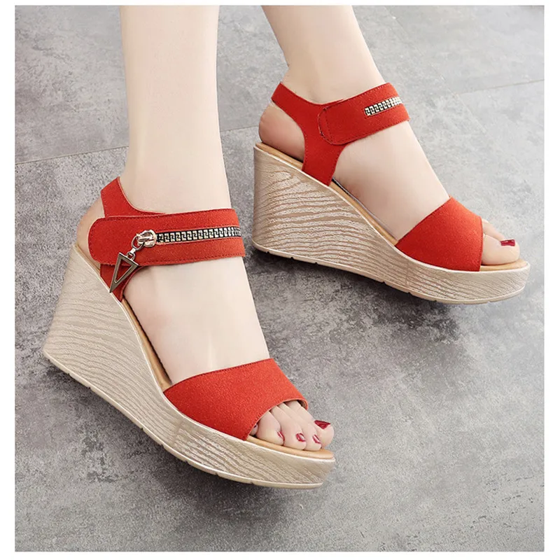 

Zip Buckle Platform Sandals Women Shoes Summer 2021 High Heels Sandals Ladies Wedges Sandals OL Office Beach Sandals