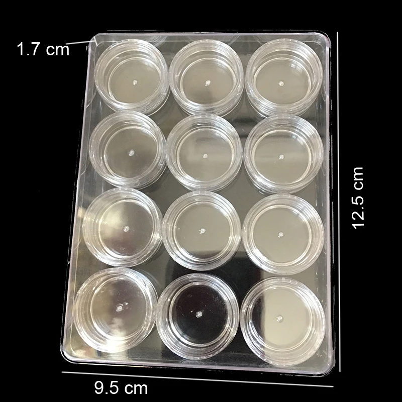 12 шт./кор. Портативный Пластик контейнер для хранения Круглый прозрачный корпус Контейнер ногтей Совет баночка с блестками Box Контейнер