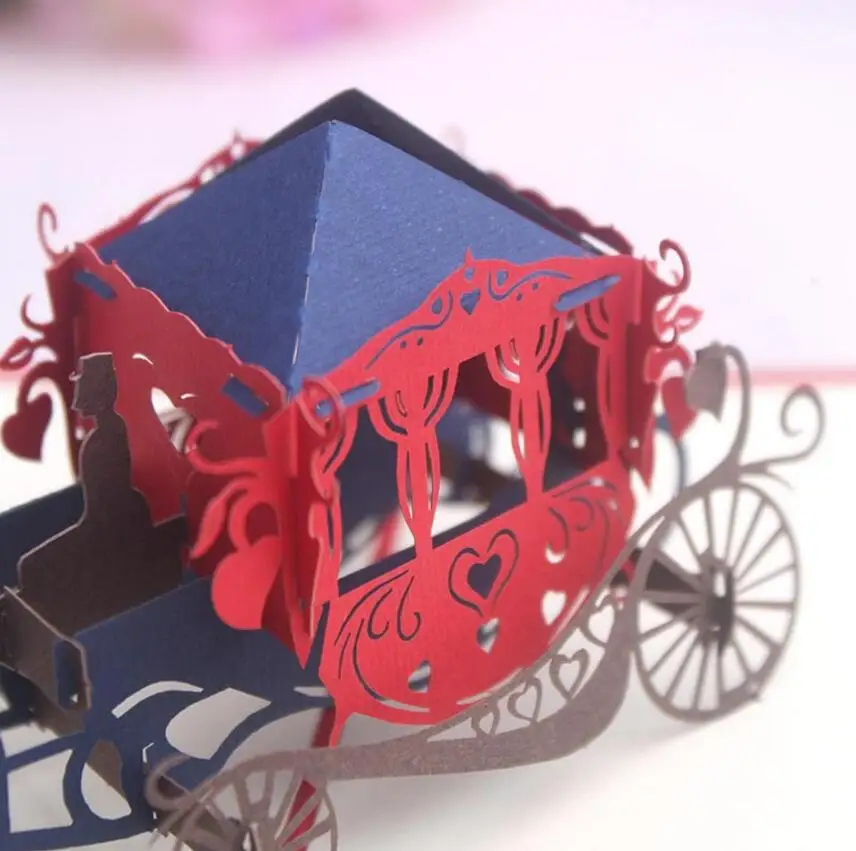  10pcs 3D Creative Carriage Handmade Kirigami Origami Wedding Party Invitation Cards Greeding Birthd - 32807226617