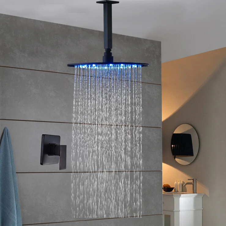 

Single Handle 12" Color Changing Shower Head Bathroom Shower Faucet Ceiling Mount Shower Arm Oil Rubbed Bronze