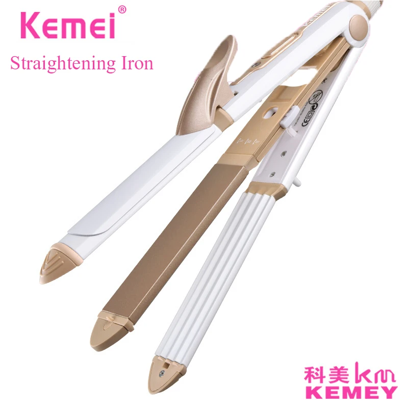 KEMEI 3 in 1 Ceramic Straightener Curler Hair Iron with Comb Corn Clip Curling Iron Straightening Iron prancha alisadora KM-1213 hair straightener brush 2 in 1 ionic straightening brush with 3 heat levels fast ceramic heating anti scald straightening comb