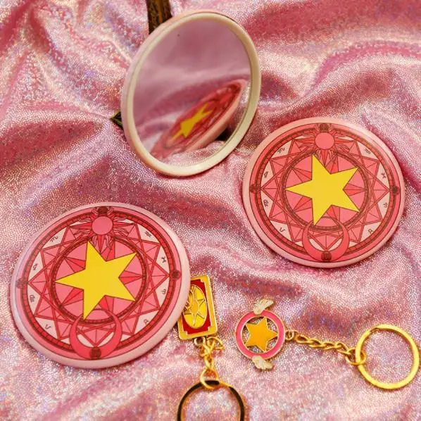2pcs Cardcaptor Sakura Magic Wand Dreamlike Round Roundness Mirror Pink Kawai Mini Pocket Mirror Gift Creative