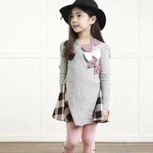 Детское платье из хлопка в клетку с бантом и с длинными рукавами для девочек на весну и осень одежда для маленьких девочек 2 3 4 5 6 7 лет