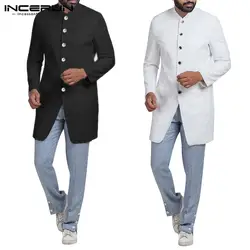 INCERUN 2019 с длинным рукавом подставка с воротником мужские однотонные куртки бизнес бренд длинные модные осенние куртки высокого качества 5XL