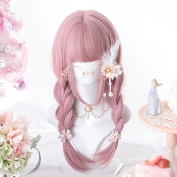 Kawaii Pink Lolita Straight with Bangs Wig  1