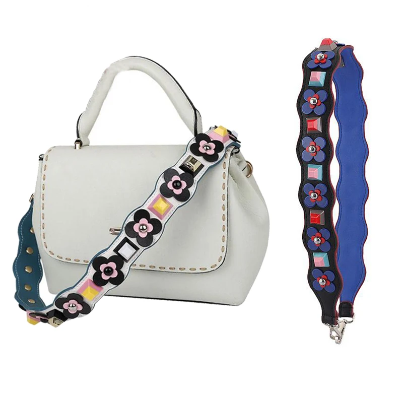 Us 17 68 32 Off 90cm Flower Rivet Replacement Shoulder Bag Straps Colorful Leather Purse Handles For Handbag Color Belt Accessories 947 In