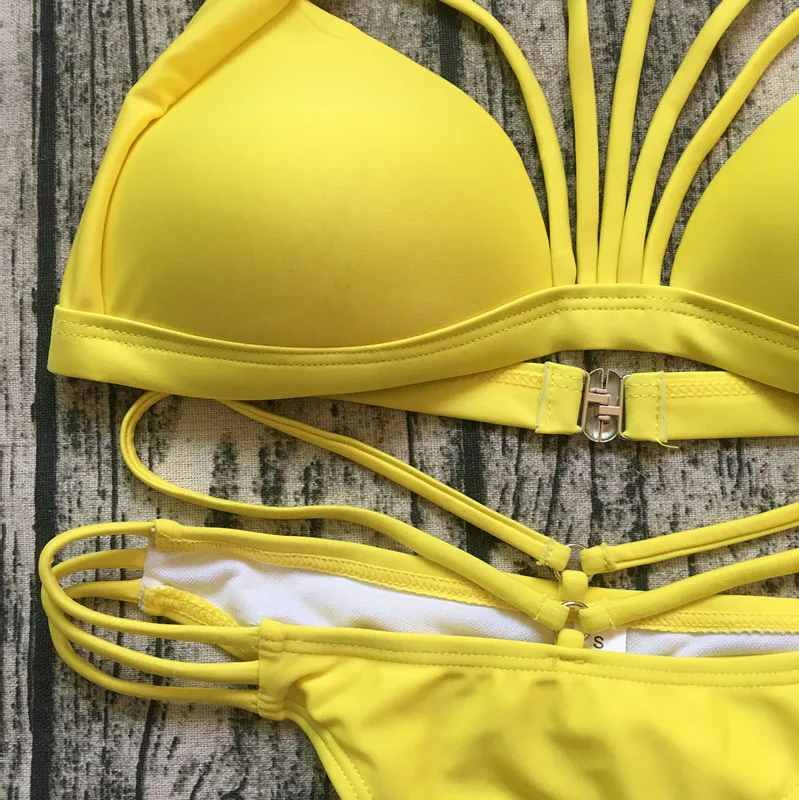 Желтый комплект бикини женский купальный костюм Эротическое бандаж-бикини Maillot De Bain Feme пляжная одежда купальный костюм Biquini