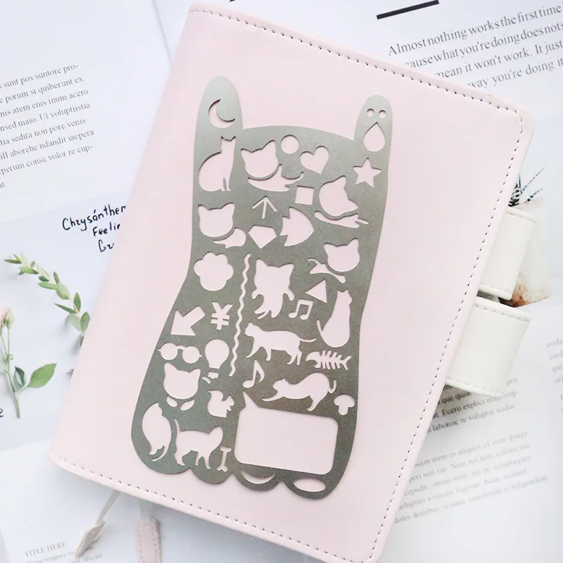 Kawaii Милая кошка линейка трафарет для рисования пустые металлические линейки