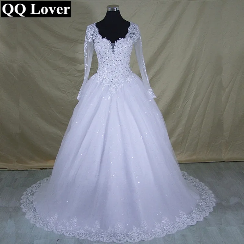 QQ Lover 2017 Vestido De Noiva Long Sleeve Lace V Neck font b Wedding b font