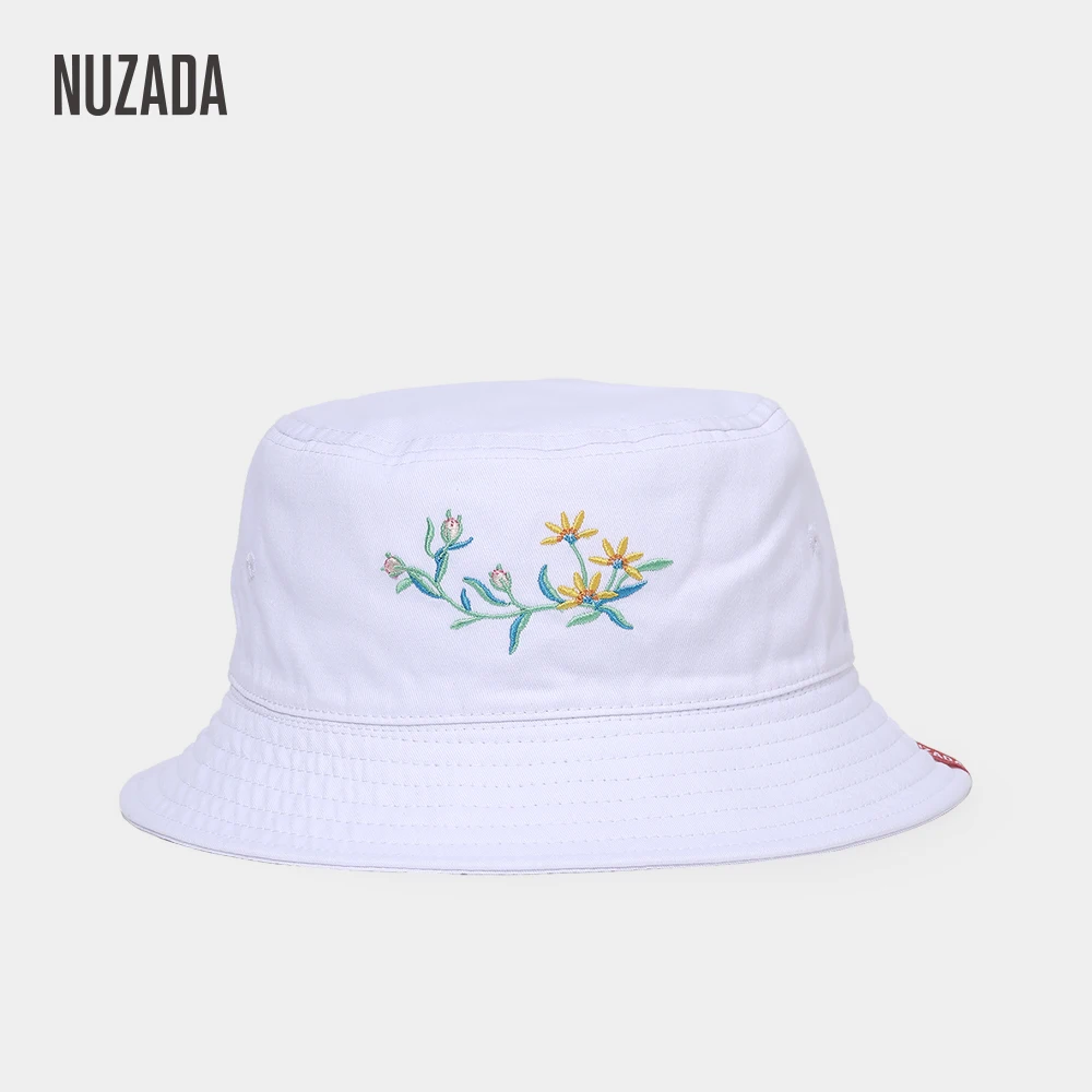 

NUZADA Embroidered Fisherman Hats Ladies Girl Women Bucket Hat Caps Summer Autumn Spring Cap Cotton Double Layer Can Be Worn
