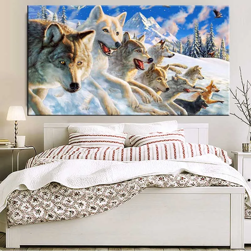

GOANG 5D Diy Diamond Painting Cross Stitch Kits Full Diamond Embroidery snow wolf Needlework Diamond Mosaic Christmas gift