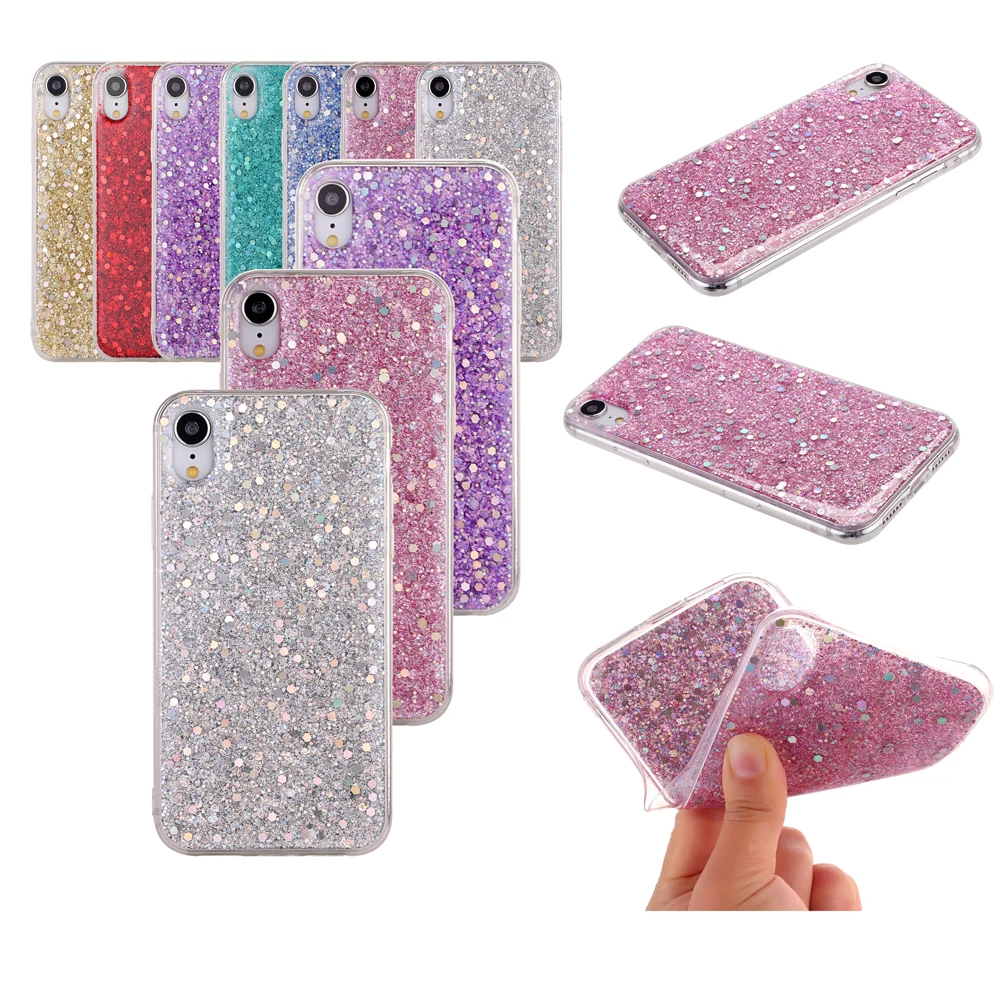 

Glitter Crystal Clear Phone Case for iPhone 7 8 Plus X XS XR XS Max Bling Sparkle for iPhone 5 SE 6S Plus Coque Silicone Cover