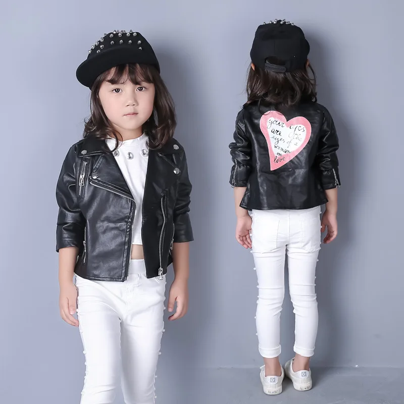 Hot sale 2016 baby girls leather jacket autumn child toddler girl heart shape back PU jackets