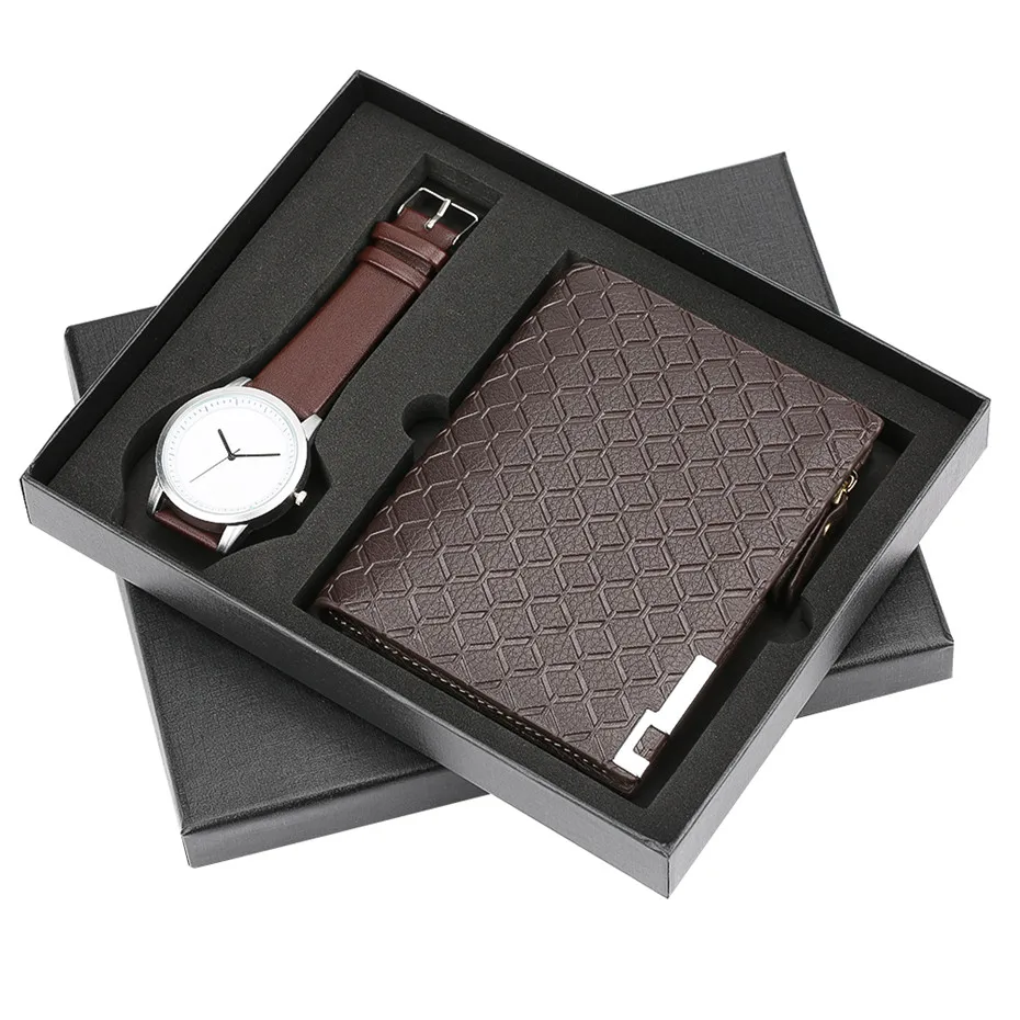 

Watch Wallet Gift Set for Mens Quartz Wrist Leather Bangle Watch Male Clock Casual Fashion Wristwatch Gift for Boyfriend reloj