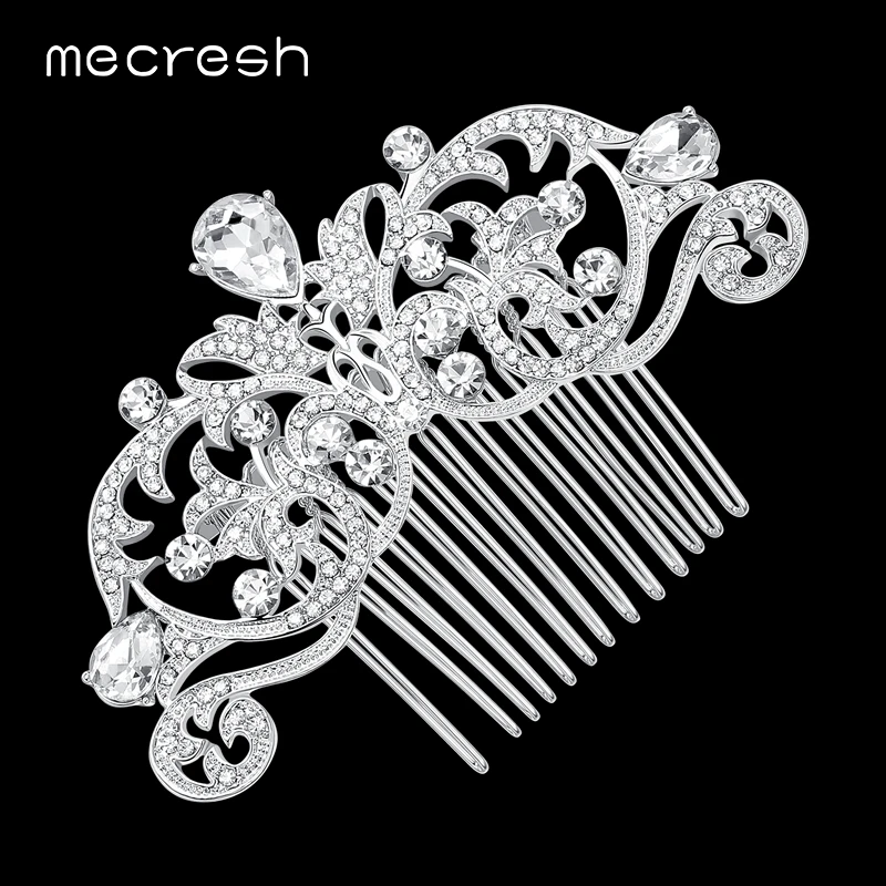 Mecresh Crystal Svatební vlasové doplňky pro ženy Stříbrné / zlato-barevné soví oční svatební vlasy Hřebenové šperky Cute vánoční dárek MFS116
