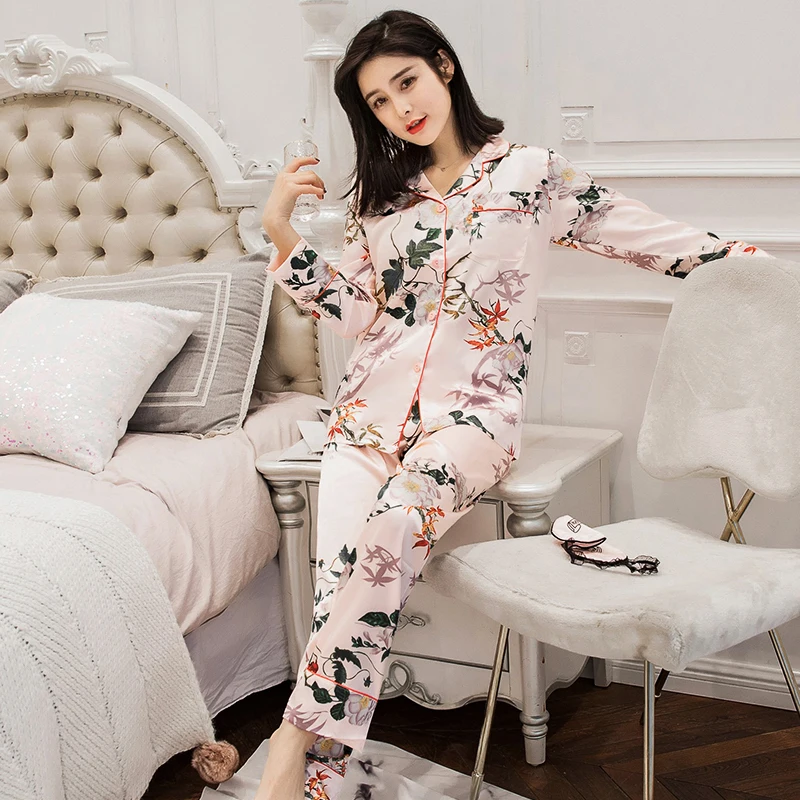 Женский пижамный комплект, одежда для сна с принтом, рубашка с длинным рукавом + штаны, ночная рубашка, домашняя одежда, пижама