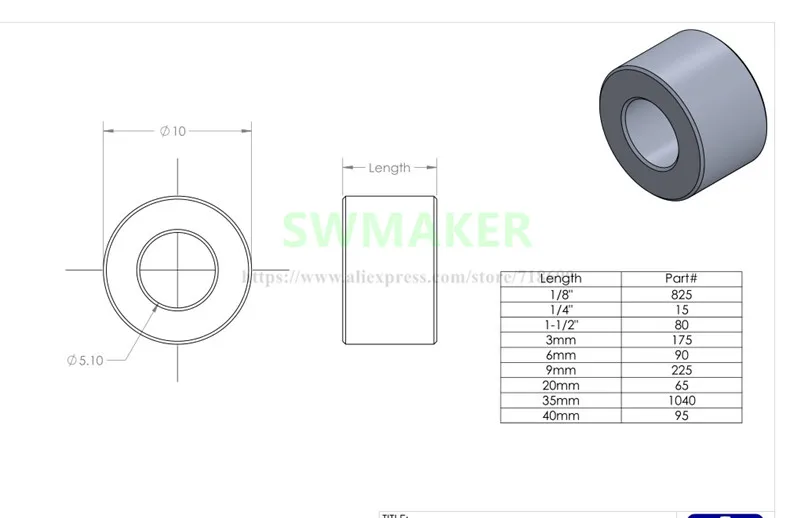 Swmaker ЧПУ 3D принтер openbuilds алюминиевые прокладки ID: 5,1 OD: 10 мм