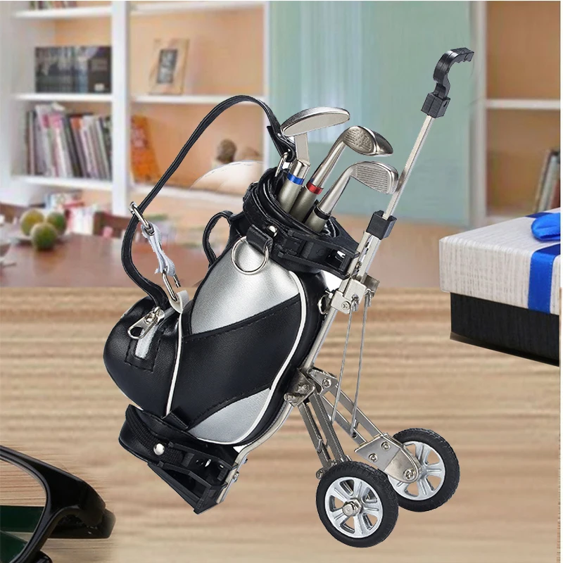 CRESTGOLF Golf Car Holder with 3 Pens Bag Holders Golf Decorations Desk Gifts Golf Souvenirs Novelty Gift Accessories 2