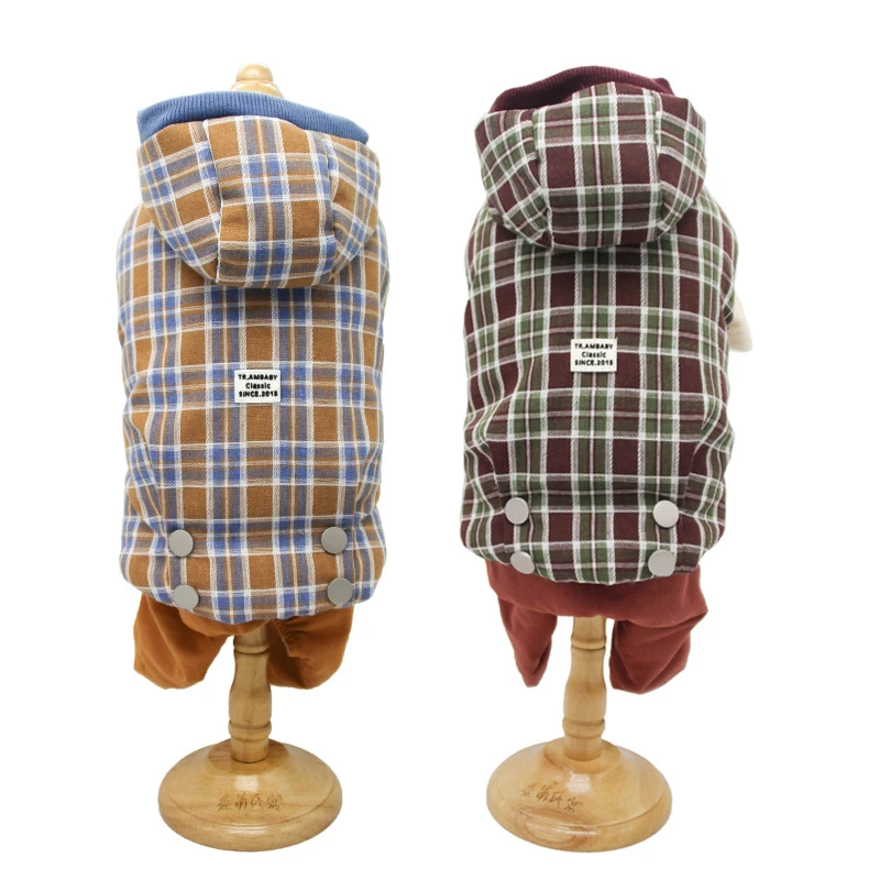 

Dog Clothes Autumn and Winter New Plaid Design Pet Warm Vest Four-legged Two Pcs Set Dog Clothes Thick Cotton Coat Dog Jumpsuits
