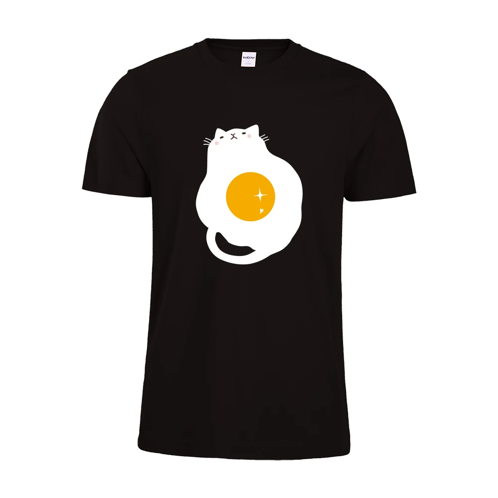 Harajuku Fried Egg Cat Prinetd футболка хипстер Мужская хлопковая футболка с круглым вырезом Летний стиль Одежда Футболки унисекс Топы