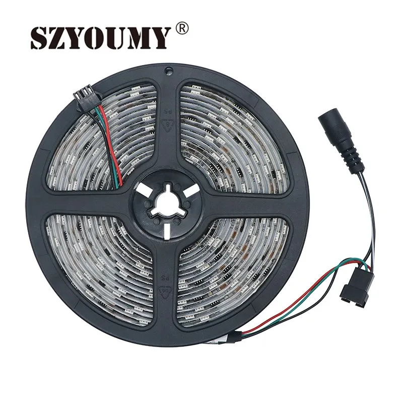 #cheap SZYOUMY DC12V 5m RGB LED Strip Light Smart 1903 IC 5050 SMD RGB LED Pixels Tape Addressable Digital IP65 Waterproof