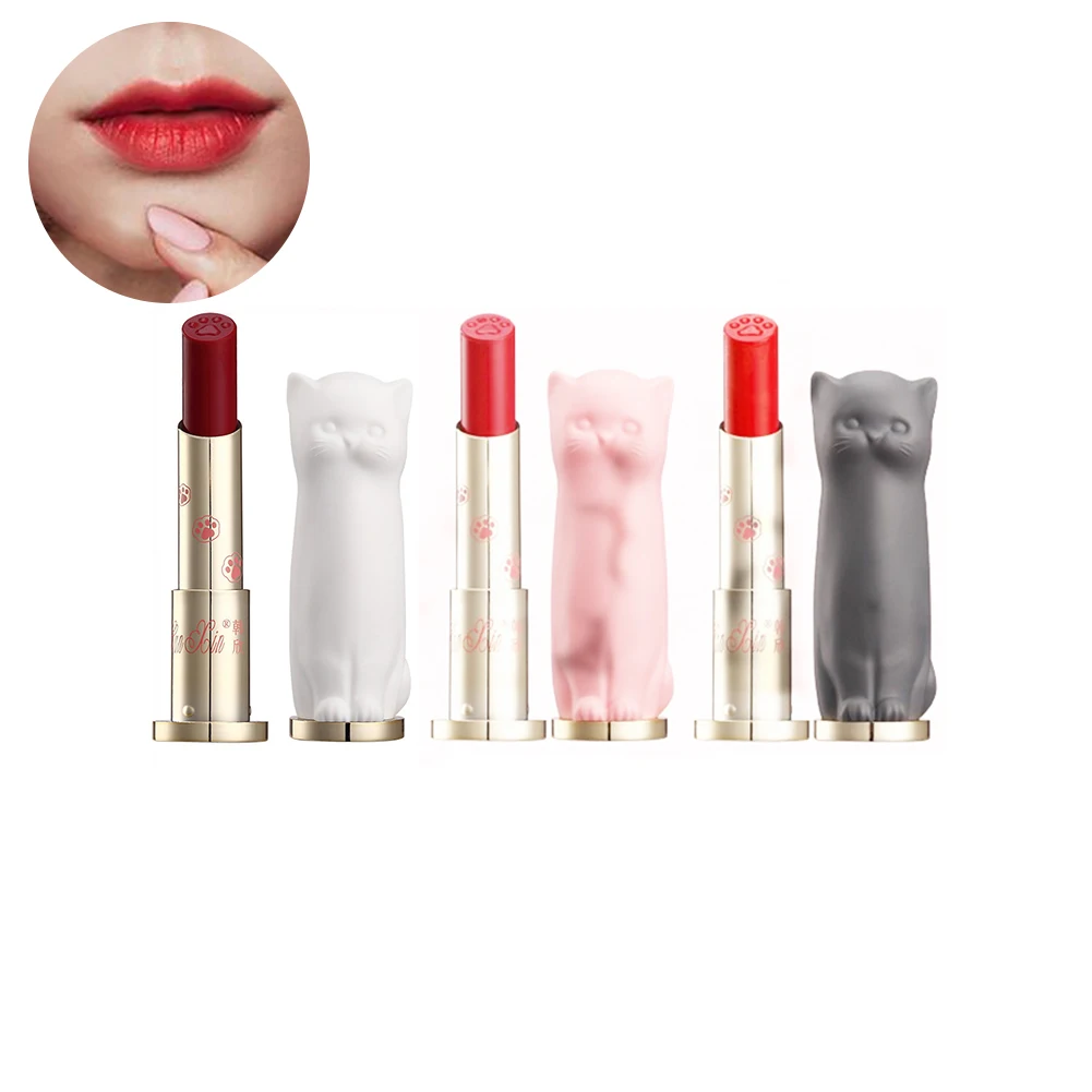 3 Colors Lipsticks Set Adorable Cat Lipstick Long Lasting Moisturizing