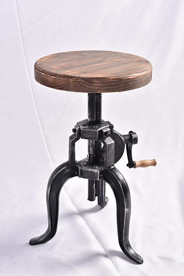 Bar Chairs American Antique Industrial DIY Crank Stool Adjustable Bar Chairs American Antique Industrial DIY Crank Stool Adjustable Bar Chair Cast Iron Three-legged Chair Bar Stool Wood Seat - Bar Chairs American Antique Industrial DIY Crank Stool Adjustable