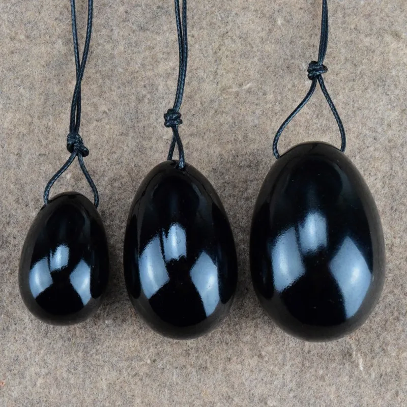 

DRILLED natural black obsidian egg for Kegel Exercise 3pcs(1set) pelvic floor muscles vaginal exercise yoni egg ben wa ball