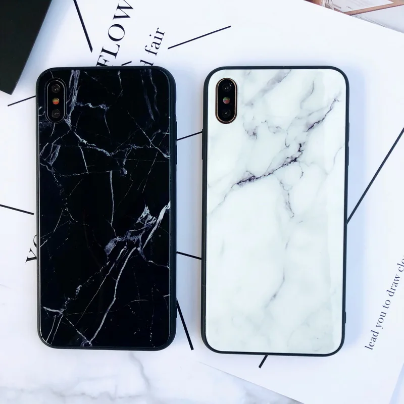 

Tpu Phone Case Protection For iPhone XS Max XR X 8 7 6s Plus 6 Marble Crack Tempered Glass Back Case Cover