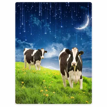 

Blanket plaid Warmth Soft Plush Easy Care Machine Wash Galaxy stars Moon Cows Grassland Flowers Plaids on the Sofa Bed Throw Kid
