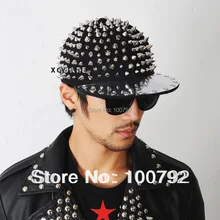 Серебряный плотная заклепки шип бейсболка в стиле панк-рок хип-хоп уличные танцы шляпу ручной работы полный заклепки snapback