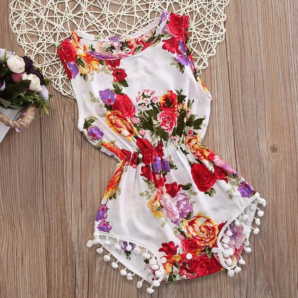 Lovely Baby Girls Kids Sleeveless Flower Romper Jumpsuit Toddler Summer