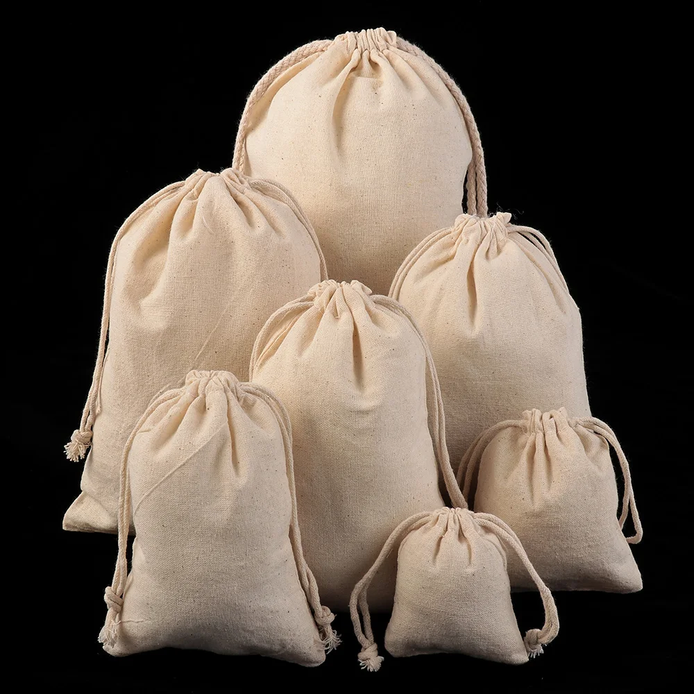 

1PC Custom Cotton Linen Custom Drawstring Storage Bags Fruit Vegetable Rice Grocery Shopper Bag Home Kitchen Storage Bag