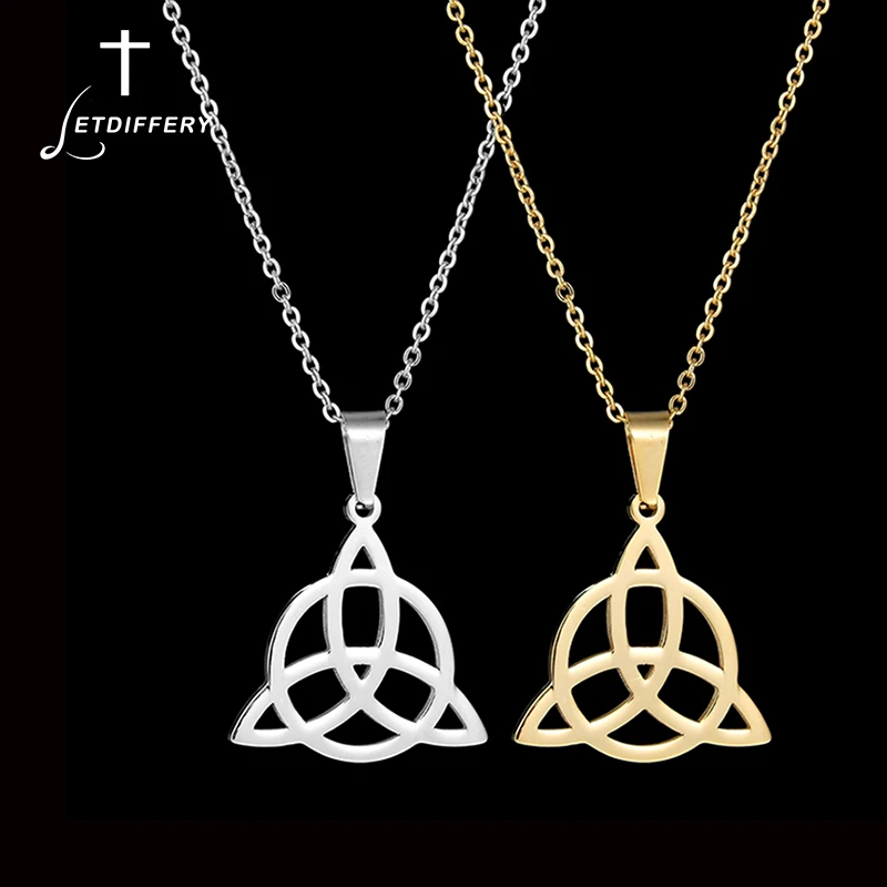 

Letdiffery Triangle Celtics Knot Chain Necklaces for Women Men Gold Stainless Steel Necklace Ireland Charm Jewelry Couple Gifts