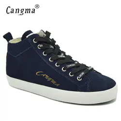 CANGMA оригинальный Кружево до Пояса из натуральной кожи Обувь платформы Спортивная обувь Для женщин Темно-синие повседневная обувь