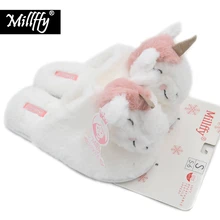 Millffy hot adorable winter new plush animal head unicorn slippers comfy plush rabbit indoor home slippers