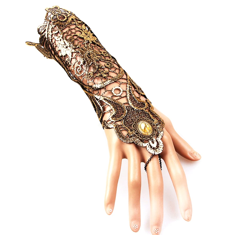 Женские длинные перчатки в стиле стимпанк без пальцев винтажные кружевные ажурные браслеты-цепочки устойчивость к скольжению перчатки готические вечерние костюмы