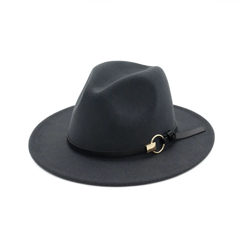 Одноцветная фетровая шляпа в винтажном стиле с широкими полями для мужчин и женщин, зимняя джазовая Кепка, Панама, церковь, британский стиль, плоская кепка s - Цвет: Dark Gray