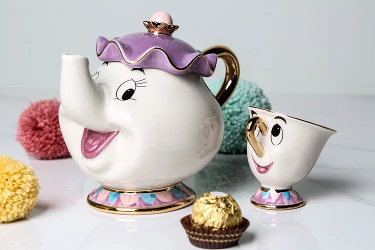 

New Arrival Cute Cartoon Beauty And The Beast Teapot Mug Mrs Potts Chip Cup Tea Pot Cup Set Nice Xmas Gift Free Shipping