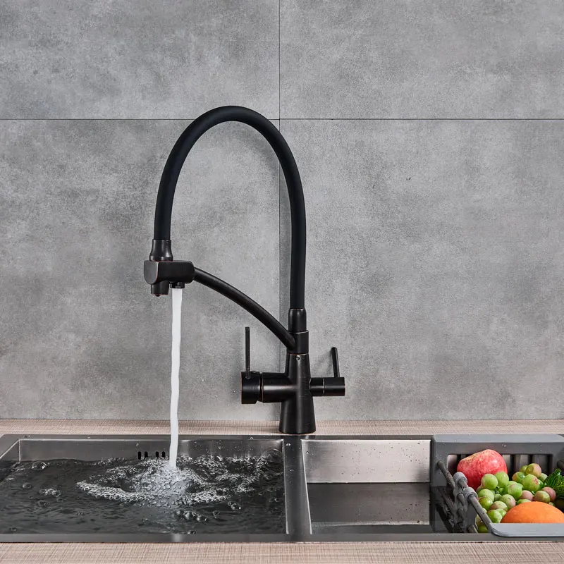 

Suguword ORB wirh Black Hose Kitchen Faucet Deck Mounted Hot and Cold Mixer Tap Pull Out Spray Free Rotation