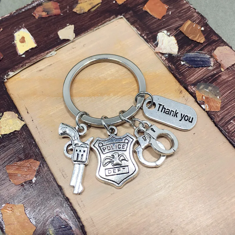 

Thanksgiving Gift Thanks Police Keychain Gun Handcuffs Police Emblem Key Chains Gifts for Dad Daddy PAPA