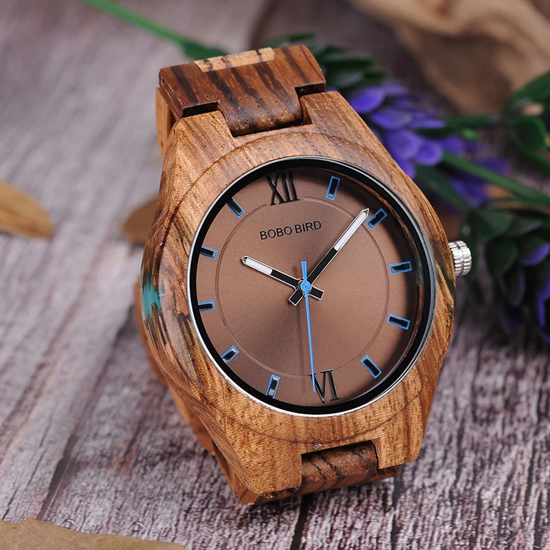 BOBO BIRD деревянные часы Уникальный Zebrawood и смолы Conbined чехол для мужчин кварцевые деревянные наручные часы C-eQ05