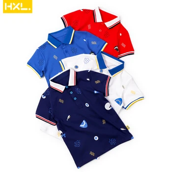 

2019 Summer New High Quality Boys polo Shirts Short Sleeved 100%Cotton Solid Thin Turn-Down Collar Shark Printed Kids Shirt